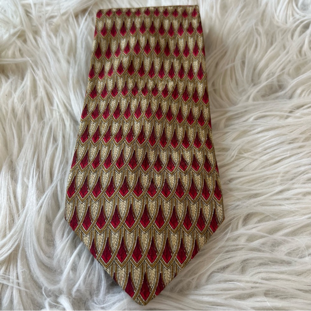 Givenchy Paris Tie Geometric Luxury Silk Necktie Made in Italy Red Gold